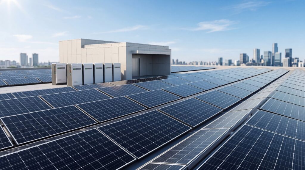 Rooftop solar panels and energy storage units
