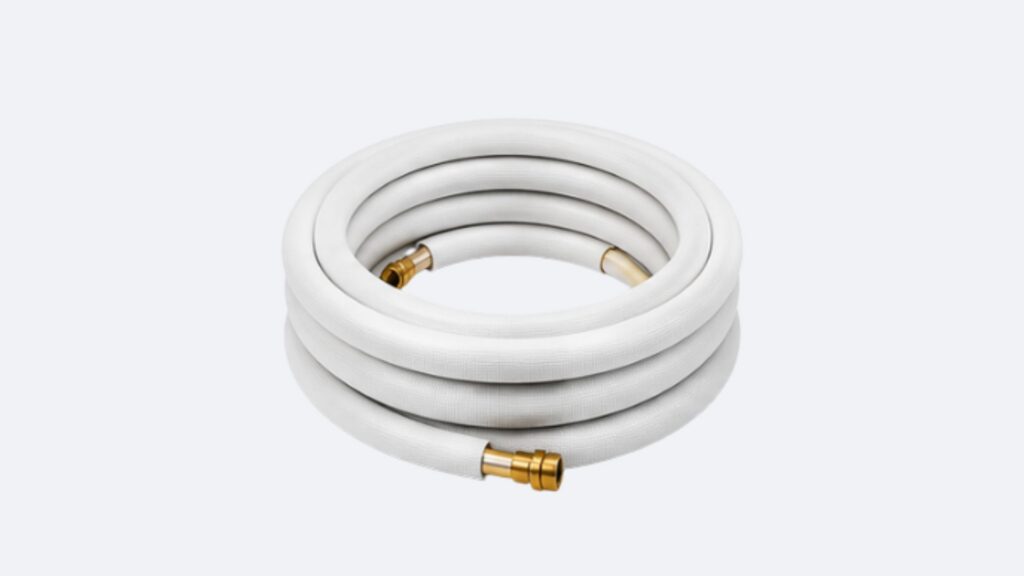 Coiled white hose with brass fittings