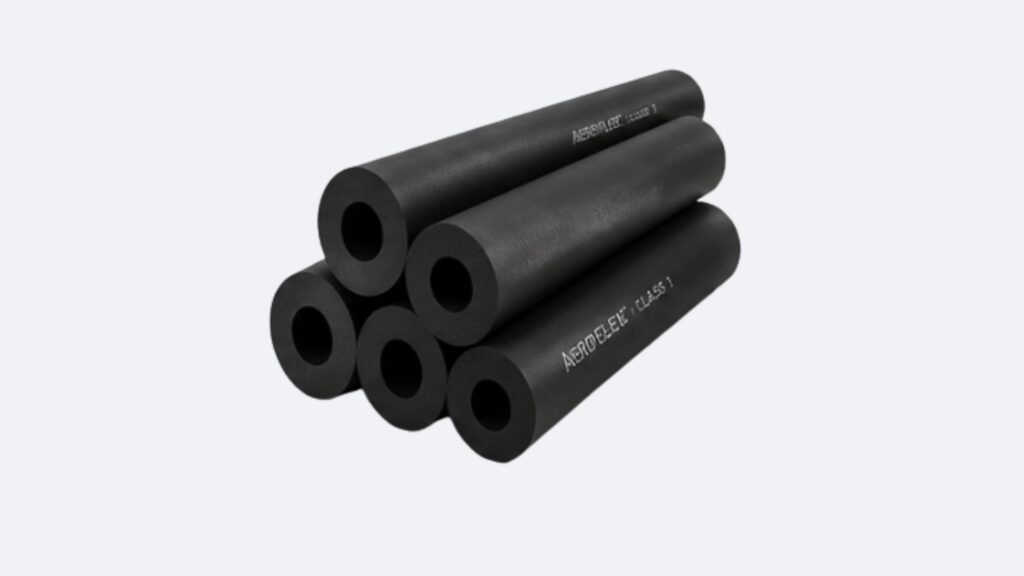 Stack of black foam pipe insulation tubes