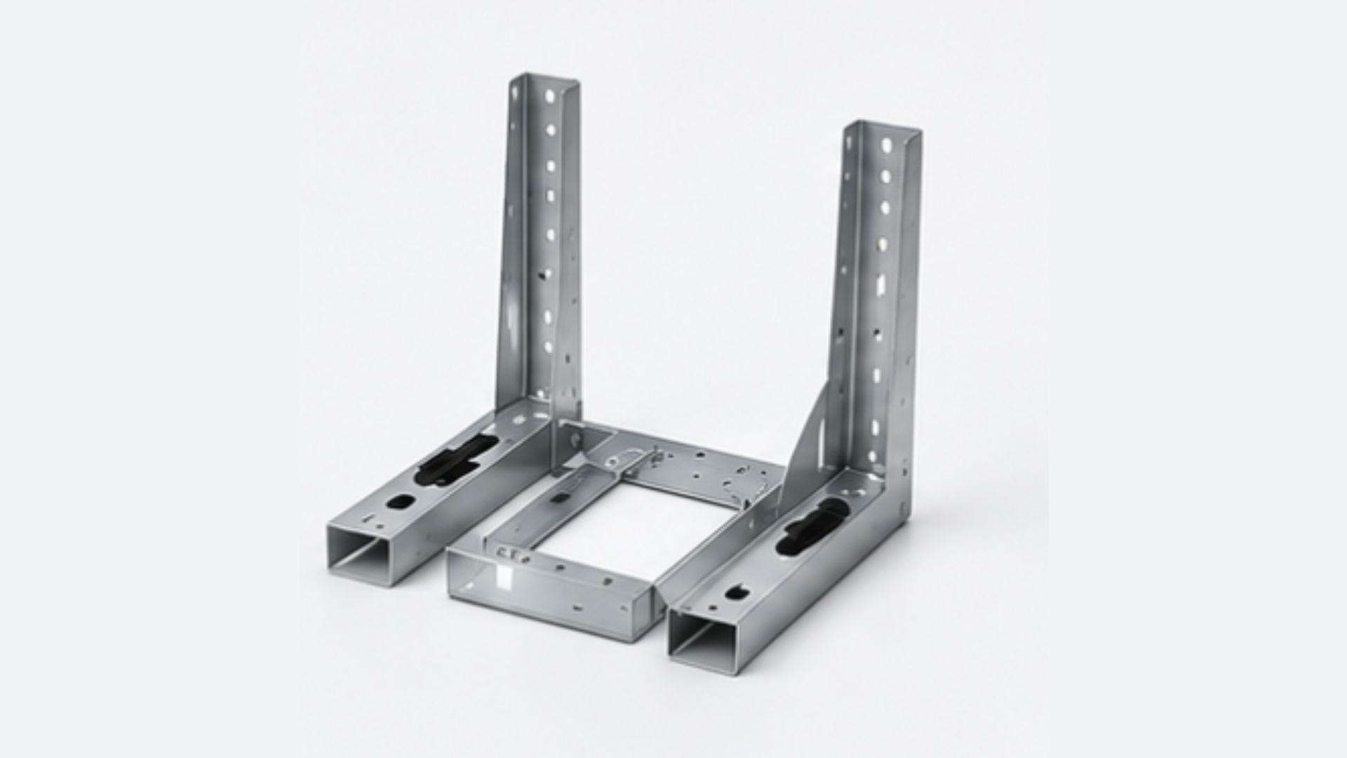 Adjustable perforated steel mounting bracket assembly