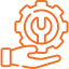 Orange gear with power symbol and wrench