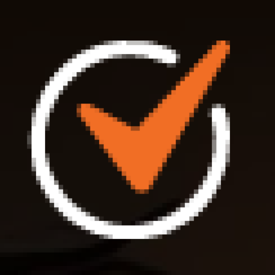 Orange checkmark inside a white circle.